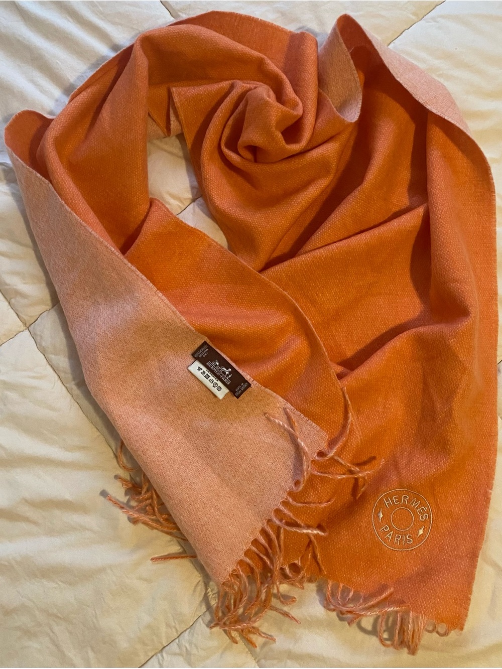 Hermes-Paris,Orange Reversible Wool-Silk Scarf